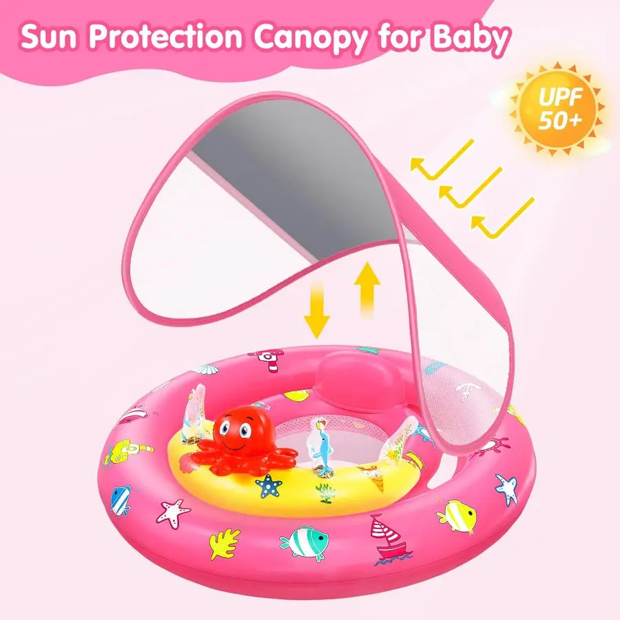 Pool Float with Canopy, Inflatable Baby Swim Float with UPF50 Sun Protection, Toddler Infant Pool Float with Toy Play Console Ad
