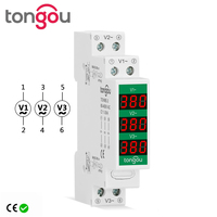 Din Rail Mount Three Phase Voltage Meter Ac 60V-450V Mini Modular Voltmeter Gauge Indicator LED Digital Display Detector TONGOU