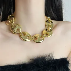 Vintage Exaggerated Thick Chain Pig Nose Necklace Hip Hop Feminine Chic Acrylic Choker Birthday Party Jewelry Accessory