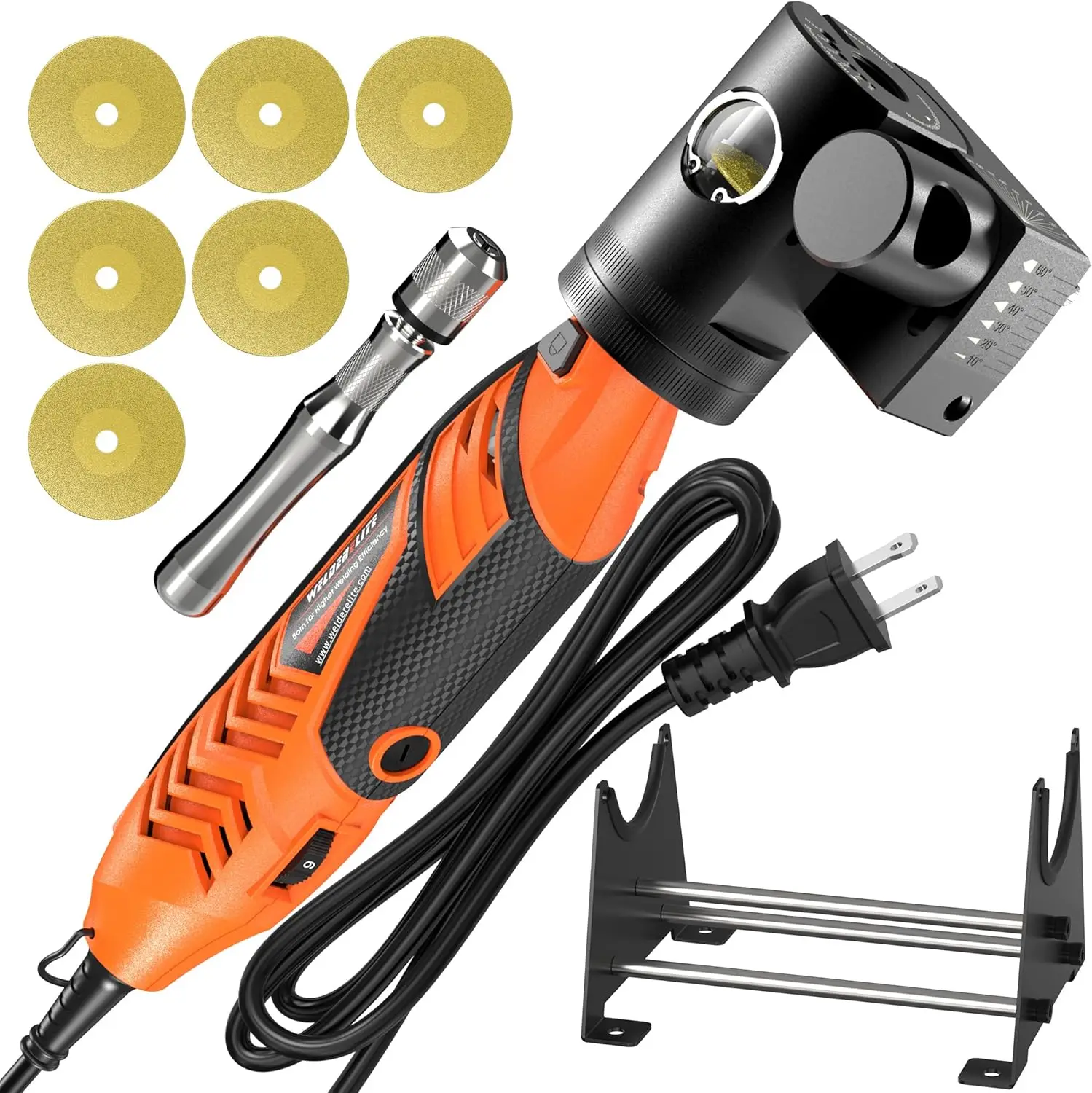 

Tungsten Electrode Sharpener Grinder with Stepless 10°–60° Angle Adjustment, Fits 0.040 in – 1/8 in Diameter TIG Electrodes