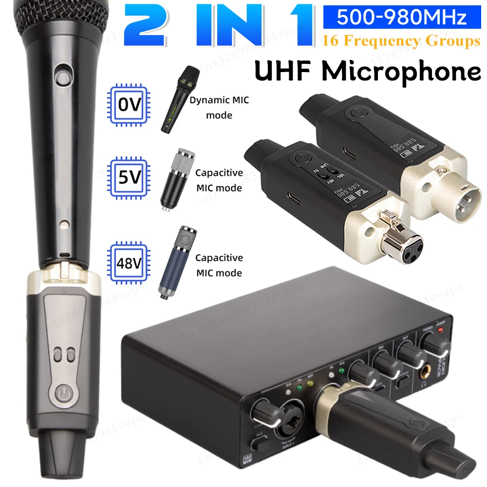 2 IN 1 U8 UHF Wireless Microphone Converter XLR Transmitter and Receiver Wireless Microphone System for Dynamic Microphone