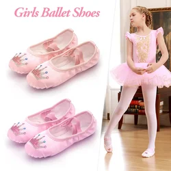 Girls Embroidered Cartoon Crown Ballet Shoes Kids Dance Slippers Professional Soft Sole Girls Female Ballet Yoga Gym Dance Shoes