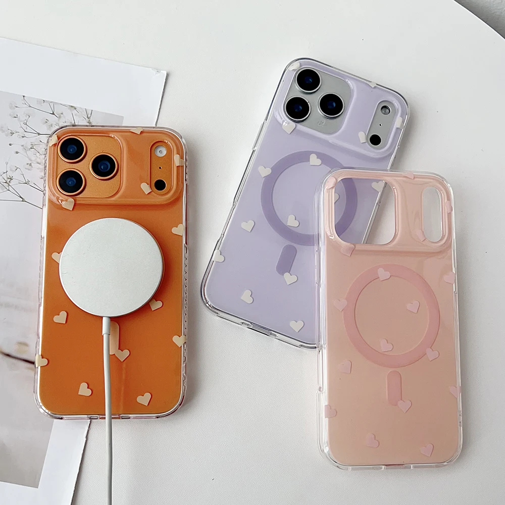 

Full-Screen Heart Wireless Charge Magnetic Shockproof Protective Case for iPhone 13 14 15 16 17 Pro Max Air For MagSafe Cover