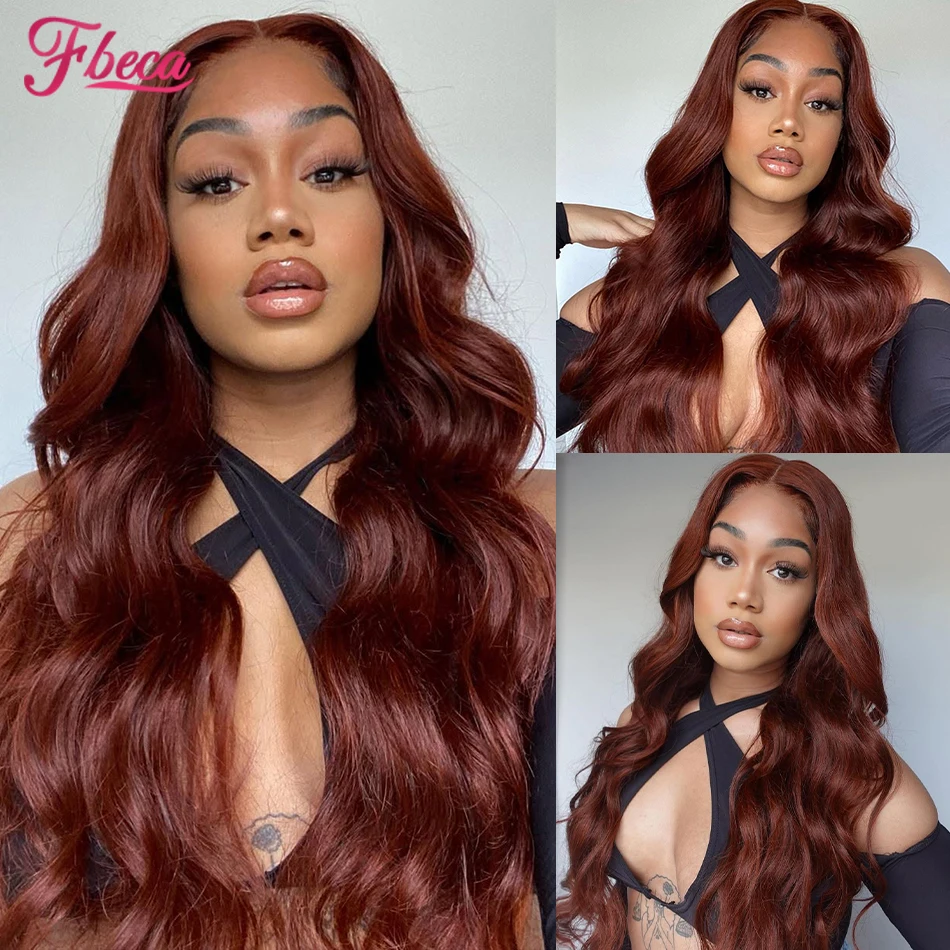 

N33# Reddish Brown Body Wave Human Hair Wig Brown Colored 13x4 HD Lace Frontal Wig Pre Plucked Human Hair Wigs for Women