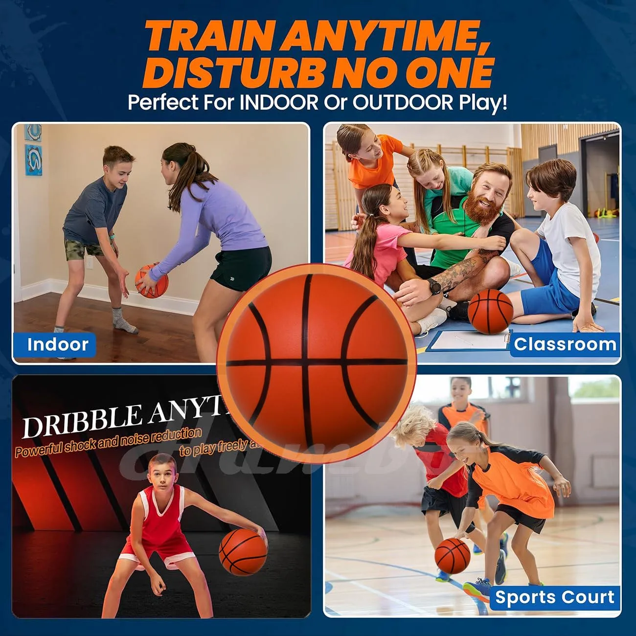 Dropship 가중 농구 사일런트 드리블 실내 29.5인치-580g PU 폼 에어리스 농구 조용한 바운스 90% 실제 소음 없음