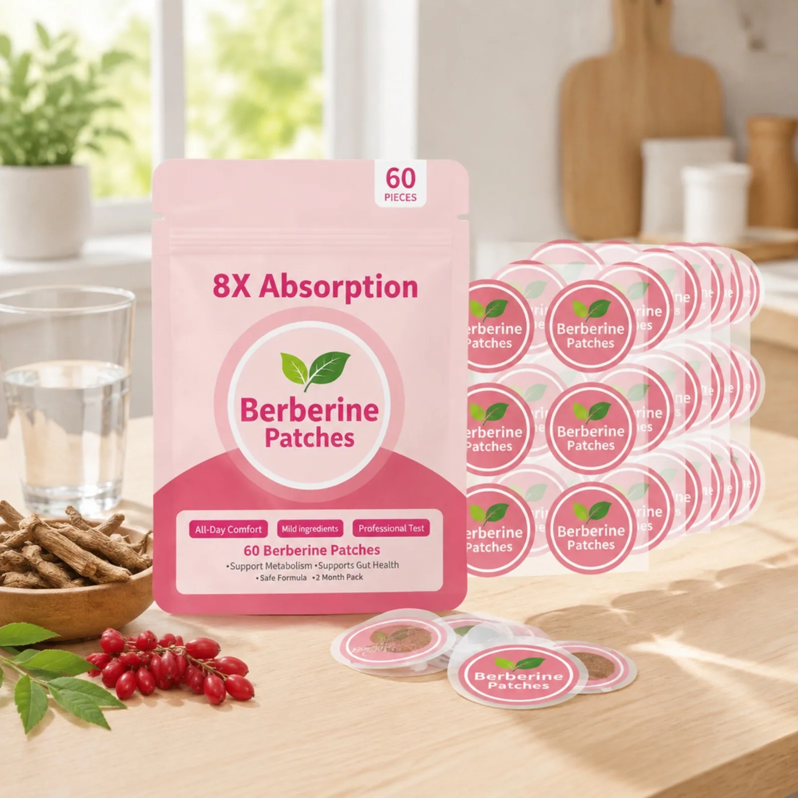 8x Berberine Wellness Patches Light Management Balance Highlights Body Contours Assistance Energy Support Wear Comfort Sticker