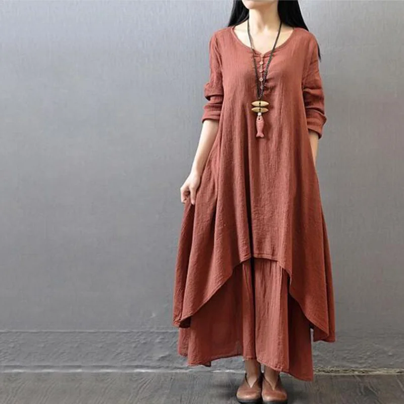 Fashion Loose Fake Two Pieces Irregular Casual Dresses Women's Clothing 2023 Autumn New Oversized Asymmetrical Midi Dress