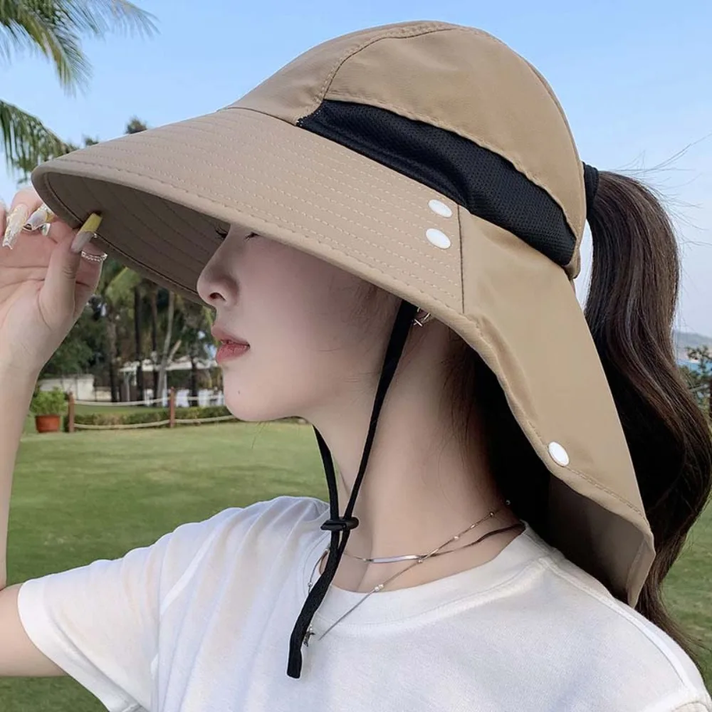 

Fisherman Hat Solid Color Sunshade Shawl Cap Detachable Wide-Brimmed Neck Protection Hat Cotton Polyester Picking Tea Hat Spring