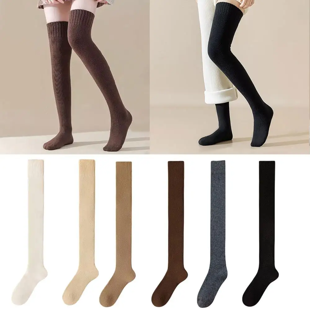 

1 Pair High-Top Long Socks Over-the-Knee Socks Thigh-High Socks Fleece-Lined Thickened For Fall/Winter Women's Warm Stockings