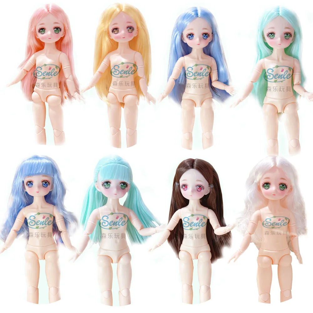 Attractive Anime 3D Eyes Bjd Doll Body 1/6 Face Spherical Joint Nude Haploid Doll With Color Hairs Accessories For Girls Toys