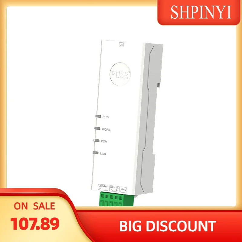 PUSR Ultra-Small Size Rail-Type RS485 RS232 to Ethernet Modbus Gateway Supports Timeout Restart DHCP DNS USR-DR132/DR134
