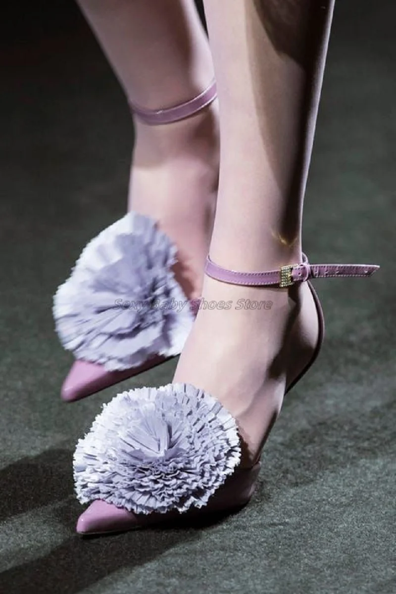

Purple Petal High-heeled Shoes With a Single Buckle Strap Women's Middle Heel Luxurious and Beautiful Sandals New Foreign Trade