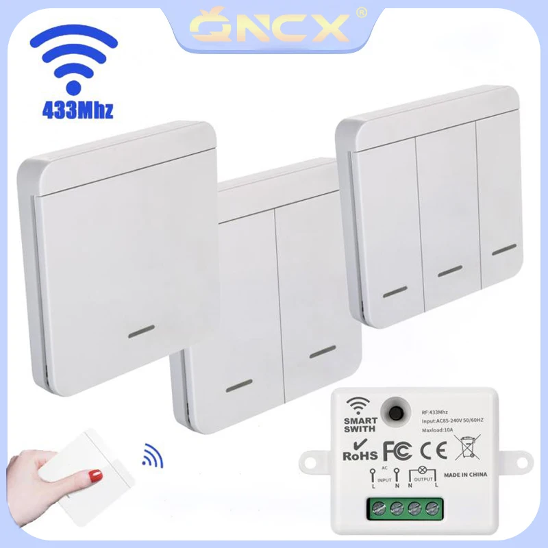 QNCX 433Mhz Wireless Wall Switch Rf 86 Wall Panel Transmitter Safety Switch AC 110V 220V Relay Interruptor For Light Lamp Fan