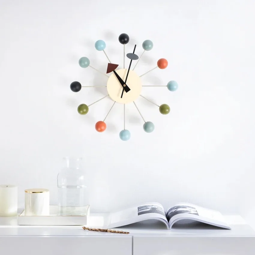 Quiet Round Ball Wood Wall Clock Home Decor Modern Design 3D Clocks for Living Room Decoration Accessories with Import Movement