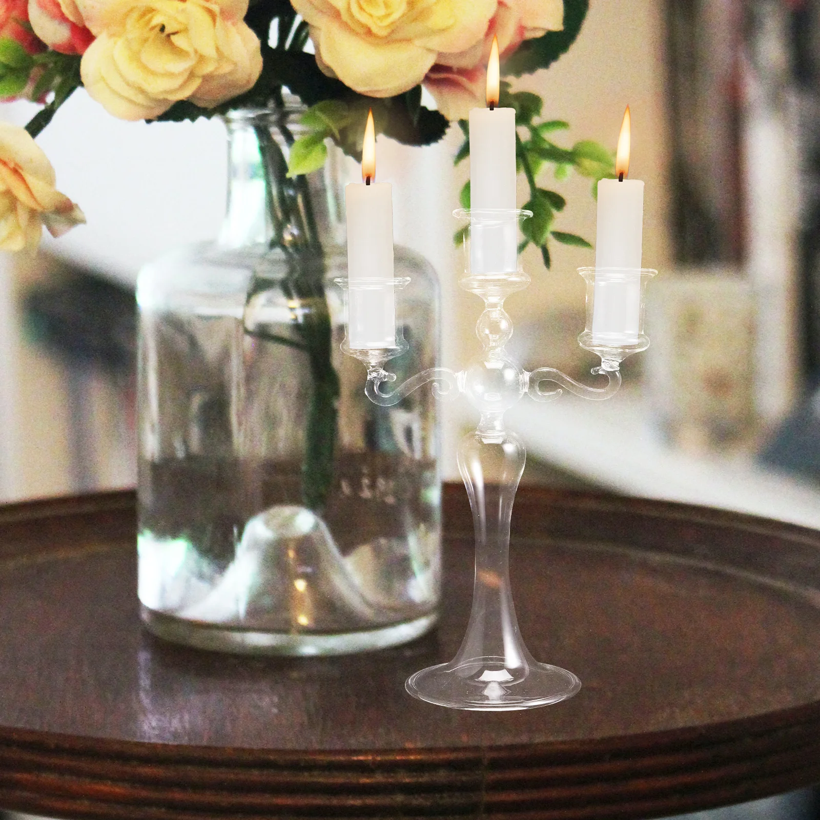 

Clear Glass Holder Modern Simple Design for Pillar Candles Tabletop Decorative Candlestick Home Wedding Christmas Decor