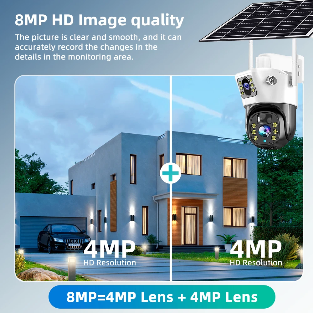 8MP Solar 4G SIM Card Wifi Outdoor IP Security CCTV HD Surveillance PTZ Camera Night Vision PIR Human Detection V380 PRO