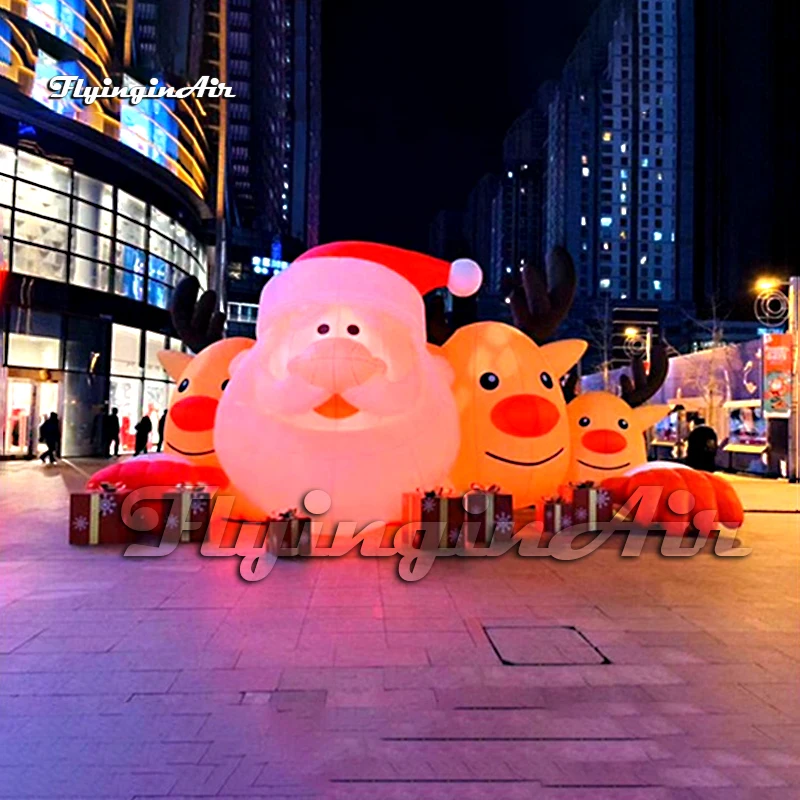 

Уличное рождественское украшение длиной 4 м, освещение, гигантский надувной Санта-Клаус с оленями для украшения торгового центра