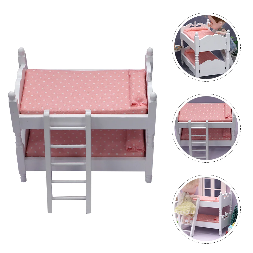 

Bunk Bed Realistic Bedroom Accessories Miniature Sleeping Toys House Prop Stripe Ornaments