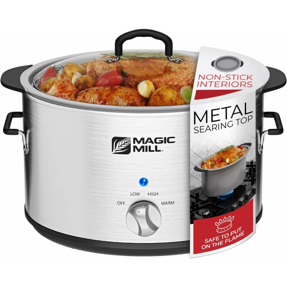 Slowcooker 10 Liter | Extra Grote Metalen Schroeibak Met Antiaanbaklaag En Transparant Gehard Glazen Deksel Multifunctioneel Lichtgewicht