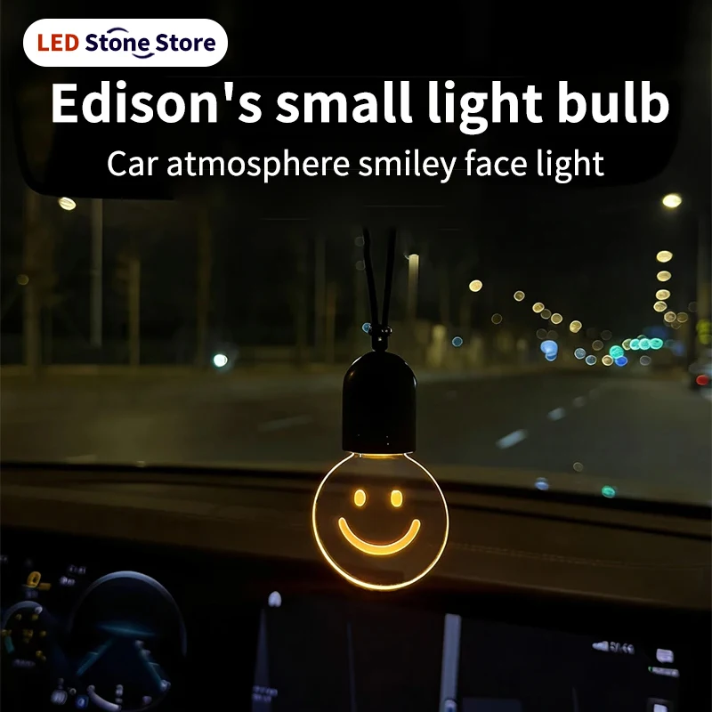 

Винтажная маленькая лампочка для автомобиля, декоративная подсветка для зеркала заднего вида, подвеска с улыбающимся лицом, декоративная подсветка для салона автомобиля.