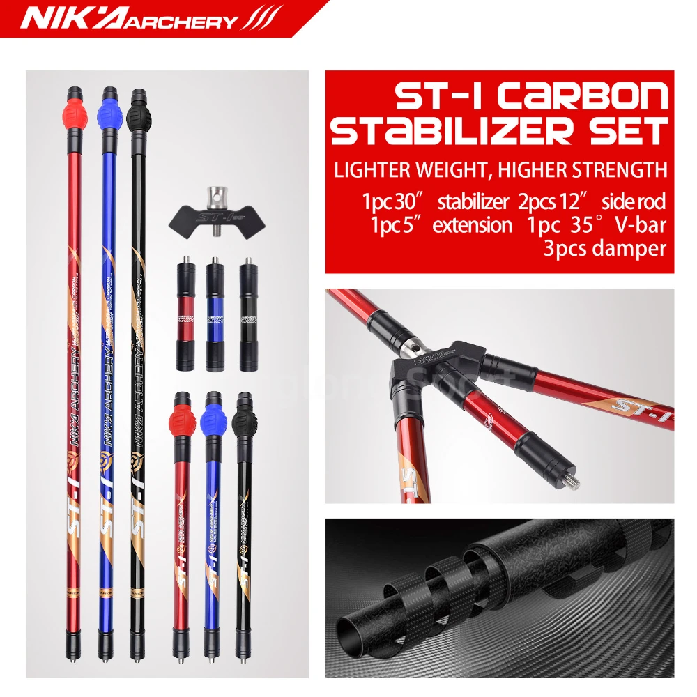 Nika Archery Recurve Bow Stabilizer Bar Carbon Fiber Stabilizer Black Red Blue Color 1set