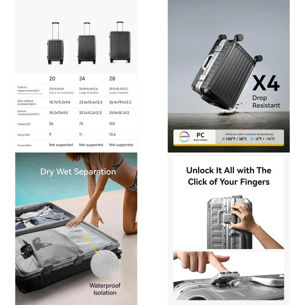 

Spinner Wheel 28 Inch Aluminum Frame Zipperless Polycarbonate Hard Shell Suitcase in Silver