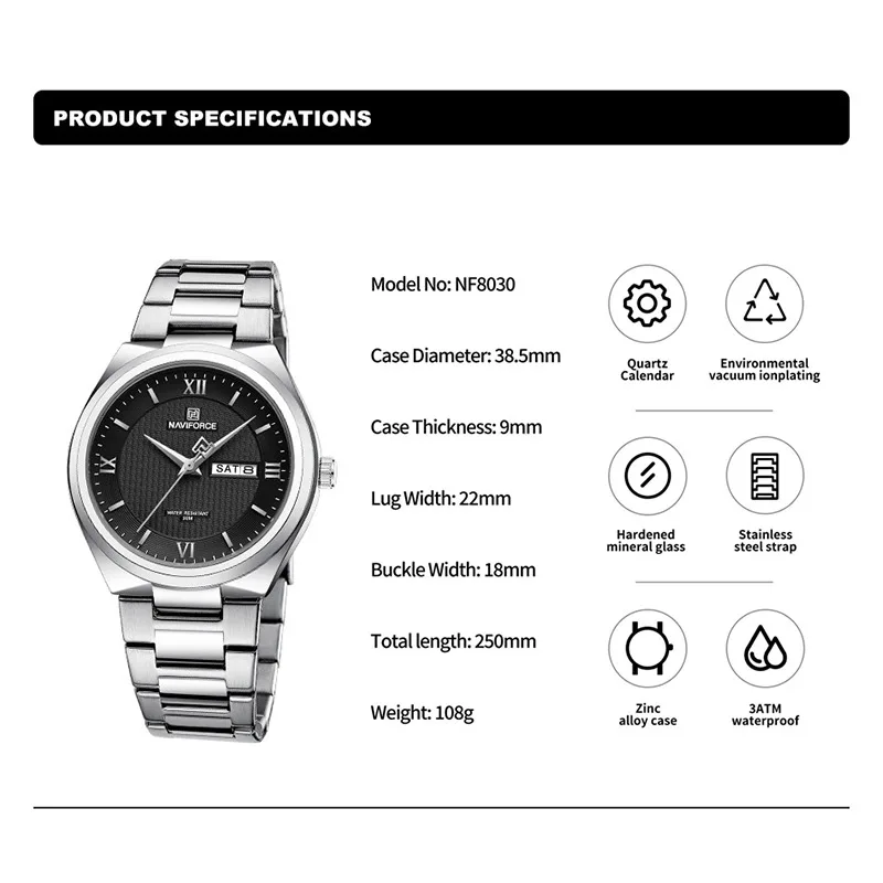 NAVIFORCE Brand Fashion Watch for Men Stainless Steel Belt Waterproof Quartz Male Wristwatches Casual Luxury Clock Reloj Hombre