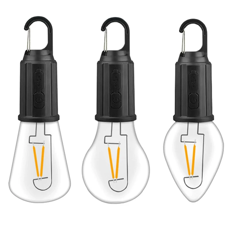 Outdoor LED String Light With Hook 400Mah Type-C USB Bulb 3 Modes Hanging Tent Light Outdoor Camping Lights -T02