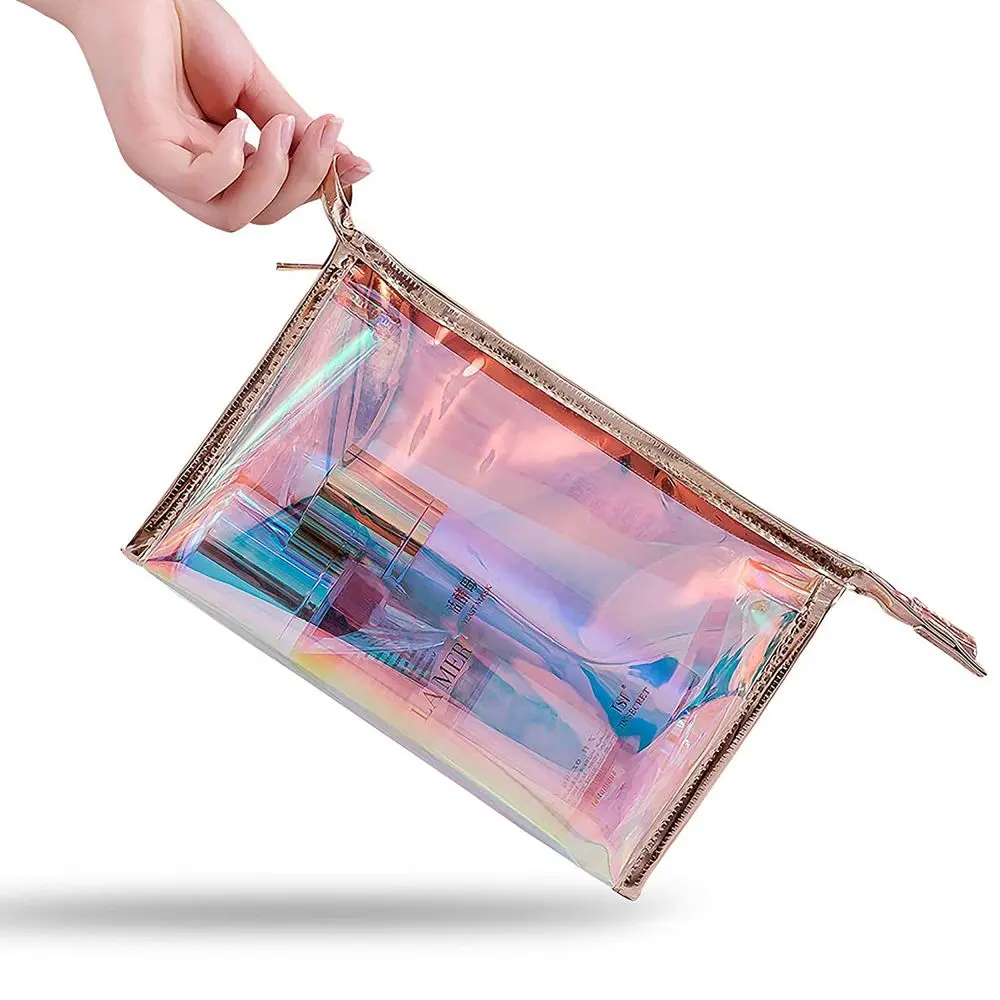 Laser PVC Transparent Beauty Tote Bath Make Up Brush bag Zipper Makeup Pouch Wash Bag Travel Cosmetic Bag Toiletry Organizer