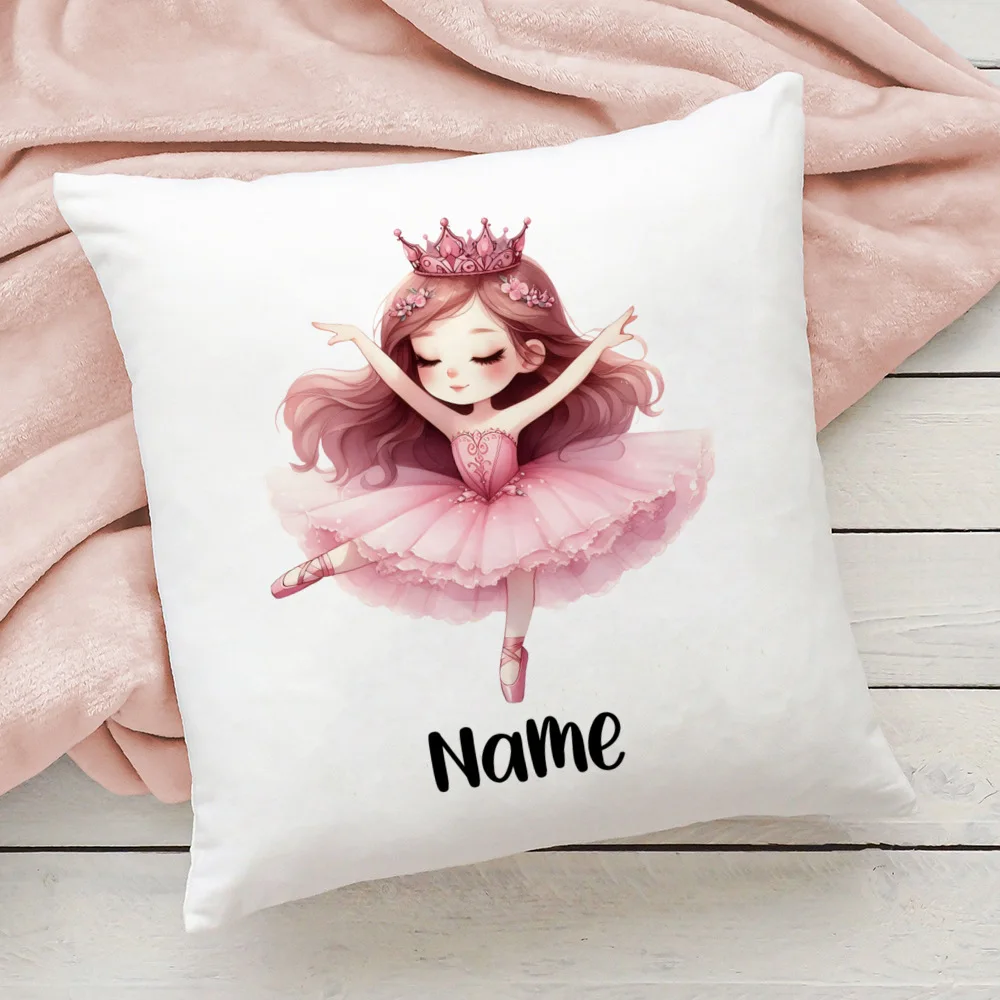 Custom Ballet Girl Name Pillowcase Cushion Cover with Text Name and Ballerina Print Zippered Modern Bed Cover for Beds and Sofas