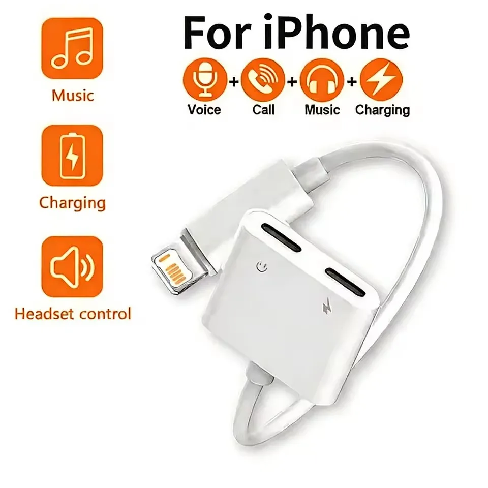 2 in 1 Dual Lighting Audio Charging Adapter For iPhone X XR XS 11 12 13 14 Pro Max SE Headphones Audio Cable Connector Splitter