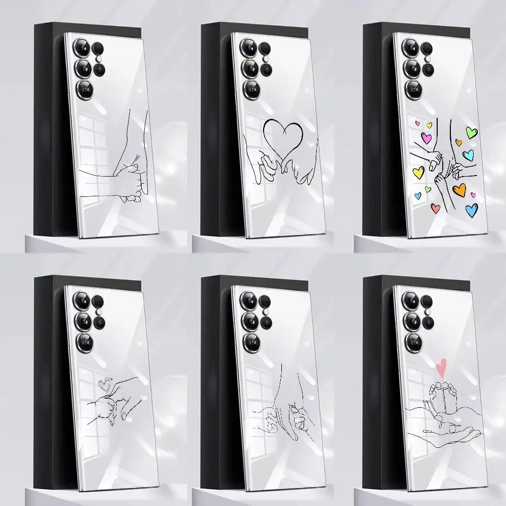 

Moma Daughter Son Father Hands Mother Phone Case For Samsung S24,30,21,22,23,20 FE,lite,PIus,Ultra,5G,Note,9,10 Transparent