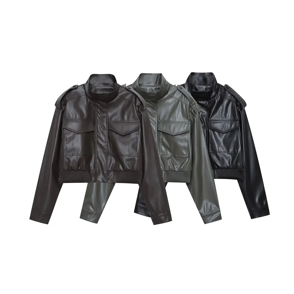 

Осенний новый продукт, женская мотоциклетная одежда, яркая кожаная куртка из искусственной кожи с воротником-стойкой и длинными рукавами