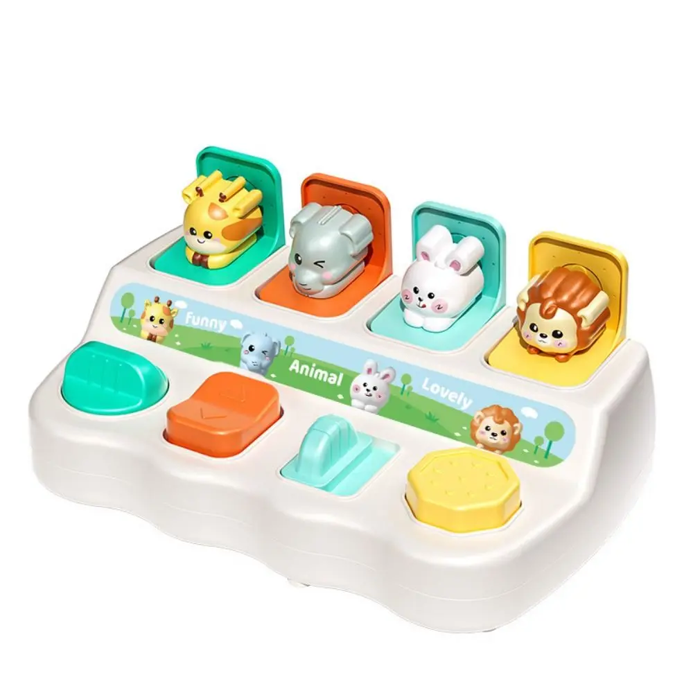 Montessori Peekaboo Switch Box Cartoon Animals Button Toy Animal Zabawka sensoryczna Żyrafa Kolorowe interaktywne pudełko na zabawki dla zwierząt