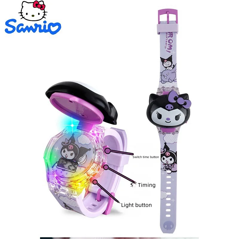 Reloj Kawaii Sanrio Kuromi Cinnamoroll Hello Kitty para niños, pulsera de silicona con música, My Melody, regalos de cumpleaños