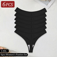 6PCS Black Women's Panties Low Waist Sexy G-String Cotton Briefs Simple Comfortable Breathable Lingerie Female Thong Hot Selling
