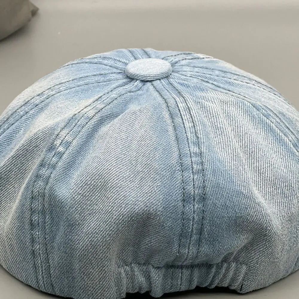 Retro Washed Denim Newsboy Cap Short Brim Casual British Beret Hat Versatile Octagonal Caps For Men Women view 5