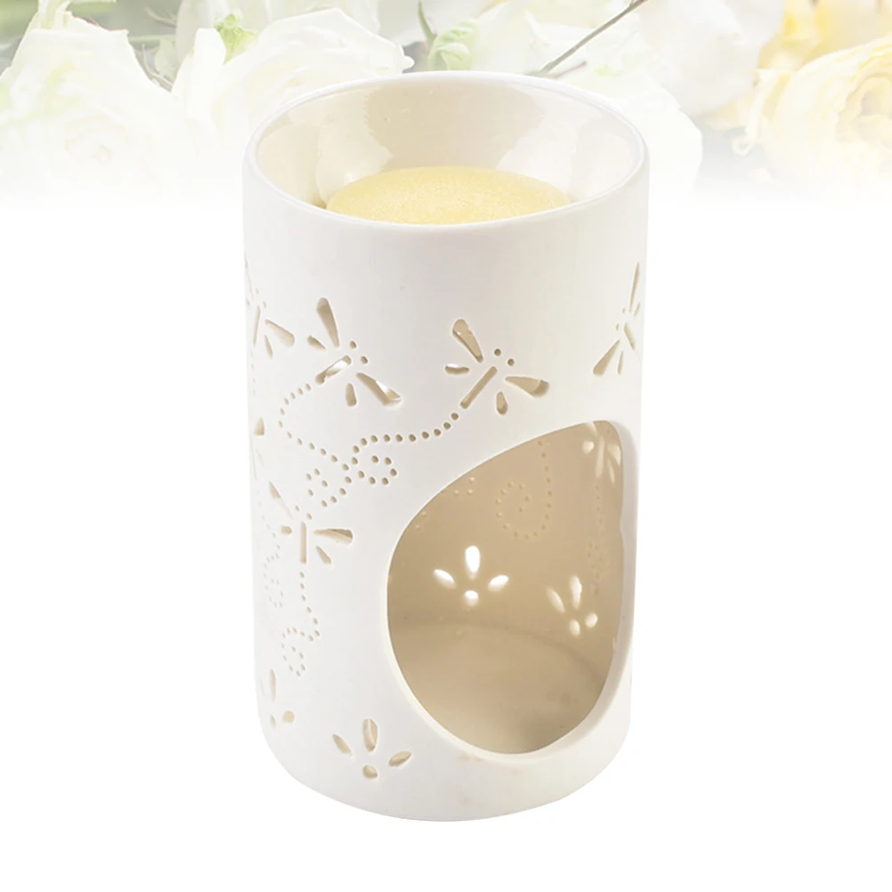 الأبيض السيراميك الشاي ضوء حامل جوفاء اليعسوب نمط مصباح عطر لغرفة المعيشة شرفة الديكور حامل مصباح الشاي