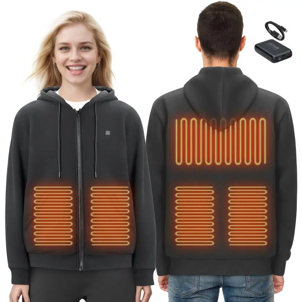 

Heated Hoodie Sweatshirt Zip Up Unisex Battery Powered for men and Women Black Size XL