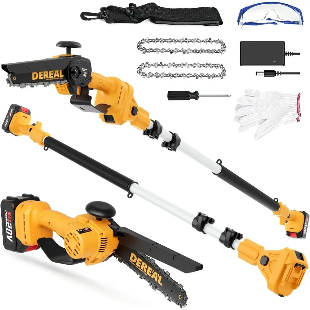 

20V 4.0Ah Rechargeable Pole Saw and Mini Chainsaw, 8-Inch Blade for Tree Trimming with Extendable Pole