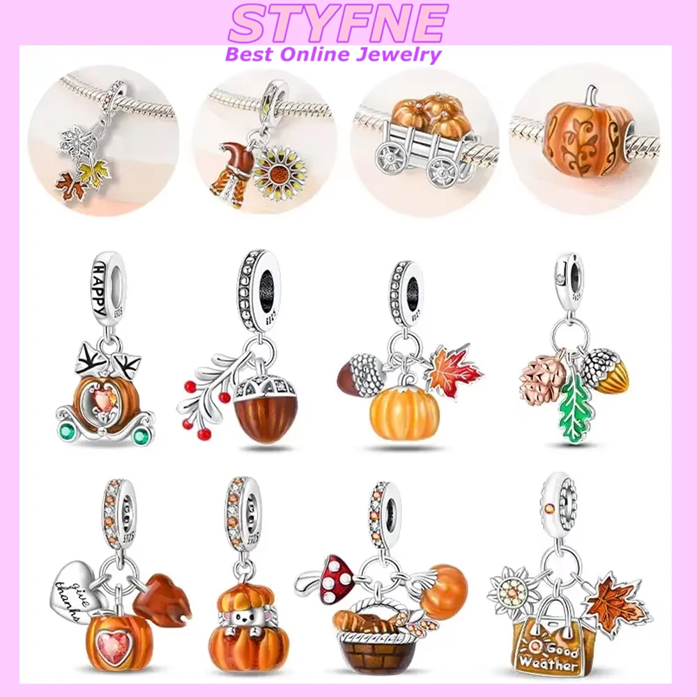 Exquisite Original Maple Forest Squirrel Pumpkin Car Autumn New Charms Beads Fits Bracelets Bangle Luxury DIY Jewelry Women Gift