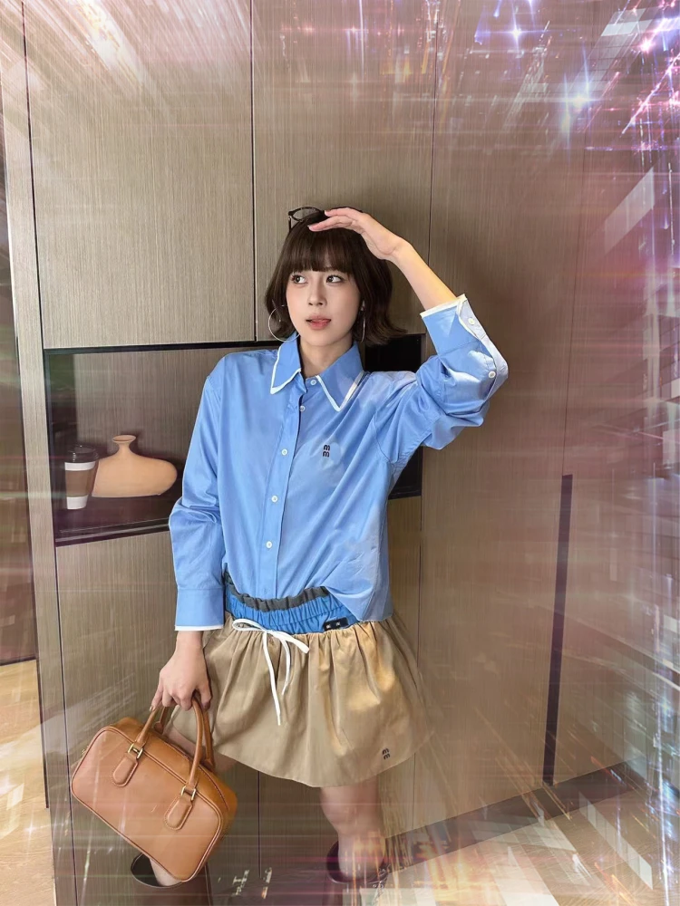 

Summer Chic Cool Style Runway-Inspired Contrast Color Elastic Wave High Waist Layered Triangle Shorts for Women
