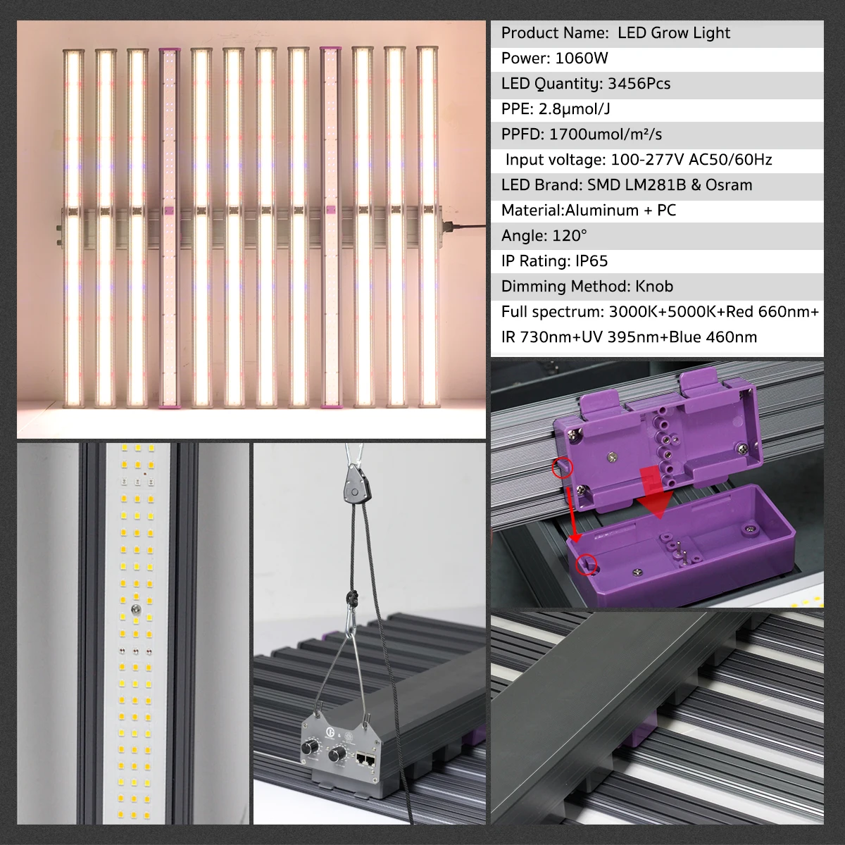 1060W Full Spetrum LED Grow Light LM281B For Hydroponic Vegetable AC100-277V LED Growth Lamp For Idoor Outdoor Plants