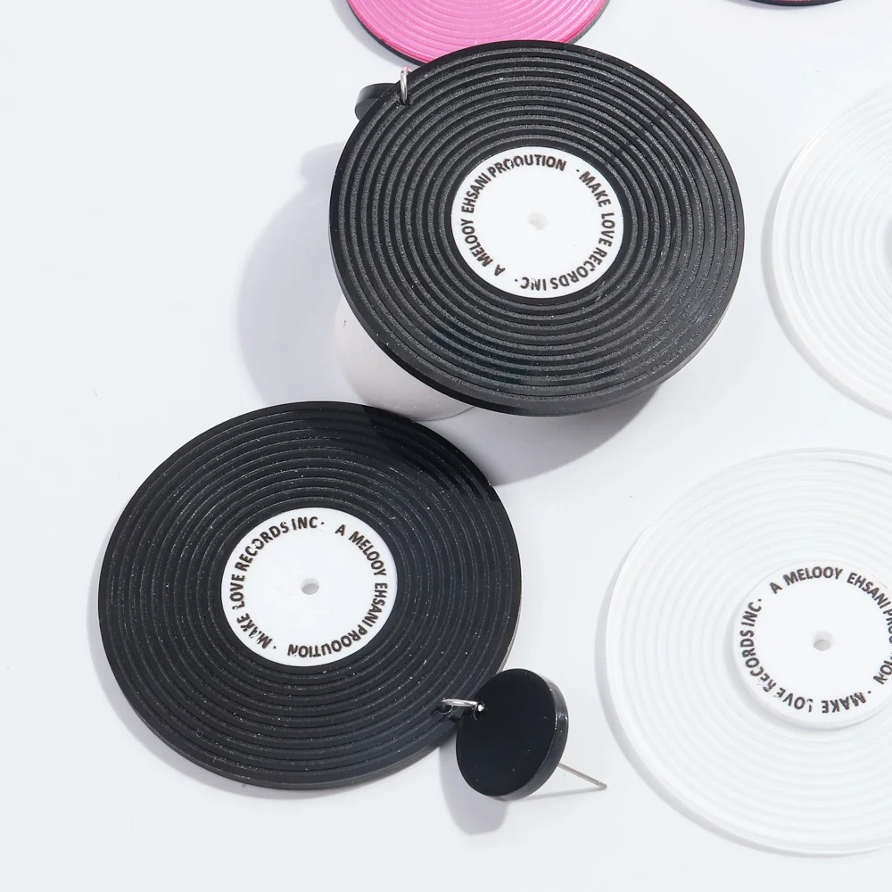 Hot Selling Vinyl Record Acrylic Drop Earrings Large Personality Pink Record Dangle Earrings for Women Festival Jewelry Gifts