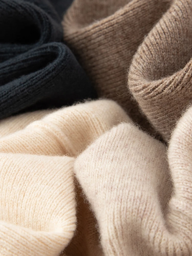 Autumn Winter Chic Women's 100% Merino Wool Casual Loose Soft Thick Trousers Elastic Waist Solid Color Knitted Wide-Leg Pants