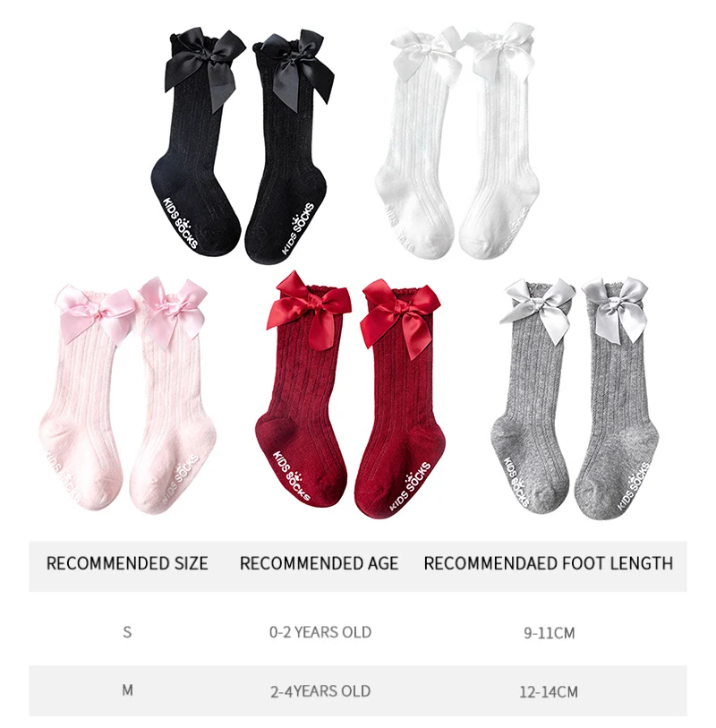

New Born Baby Girls Socks Spring Summer Autumn Non Slip Floor Crawling Sock Cute Big Bow Knee High Long Stockings for Toddlers