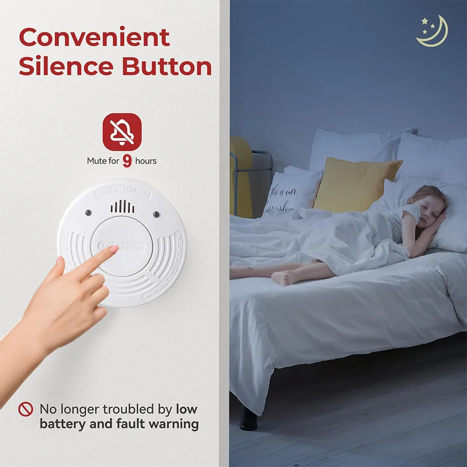 Smoke Detector 10 Year Smoke Sensor Independent Fire Alarm  CE EN14604 Certified With CR123A Battery LED Indicator Home Security