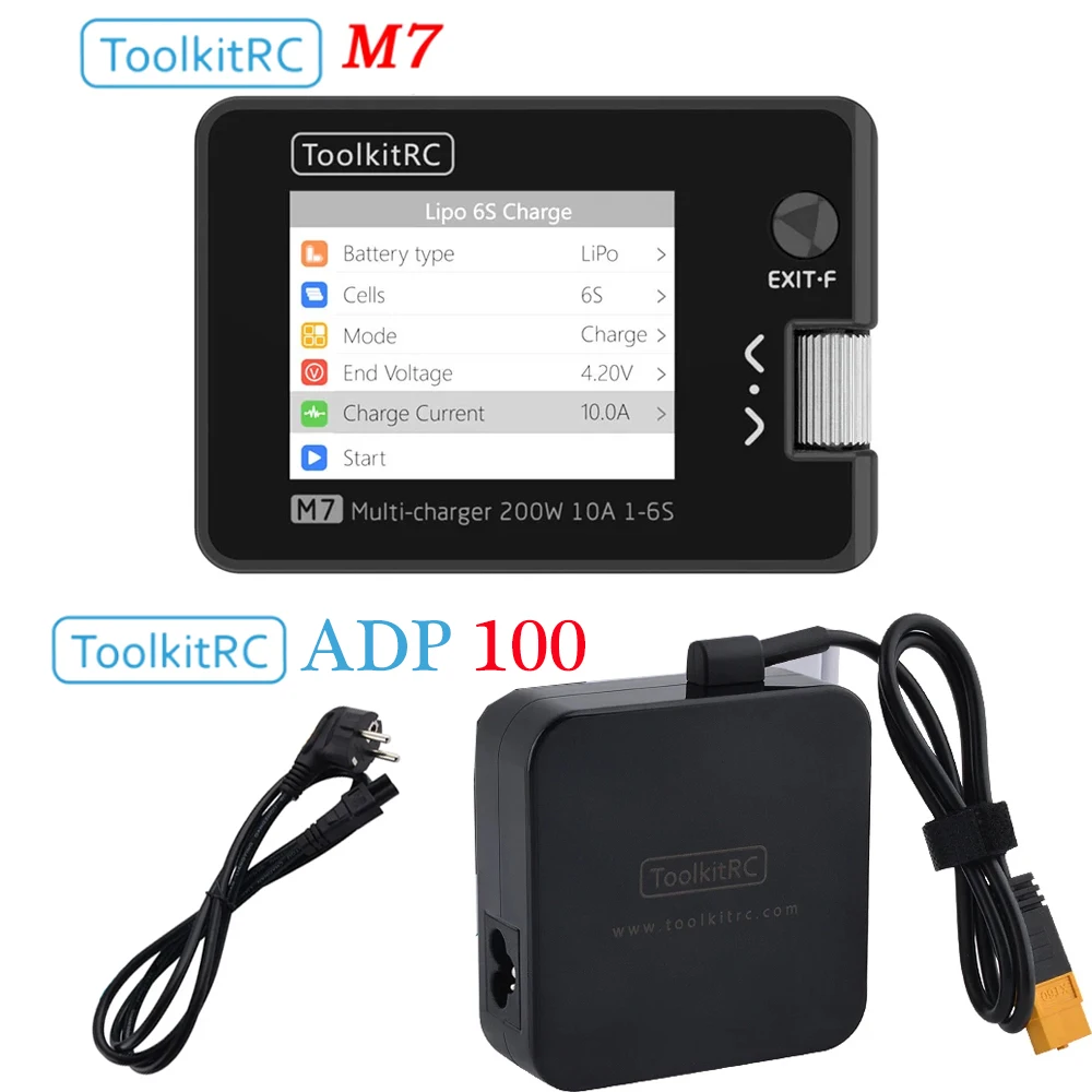 ToolkitRC M7 200w 10A 1-6s Multi-function Smart Balance Charger ToolKitRC ADP100 100W 20V Power Supply With XT60 Output Adapter