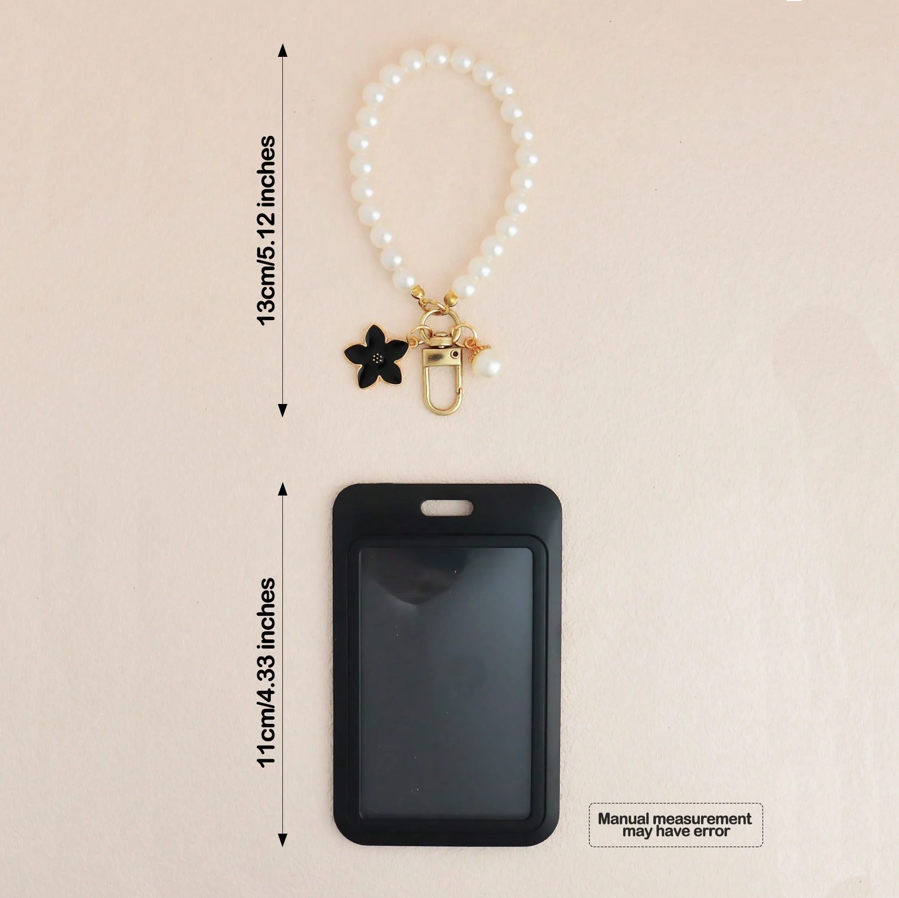 حبل معصم على شكل سلسلة مفاتيح لؤلؤية لطيفة مع حامل بطاقة الهوية وإكسسوارات زهور بحافة معدنية هدية أنيقة أنيقة للنساء والزوجة والأم #6