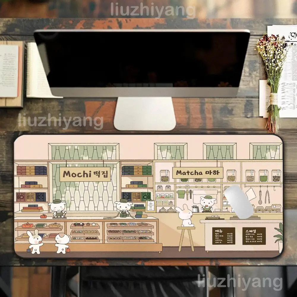 

1 шт. коврик для мыши с мультяшными кроликами, большой коврик для компьютерной офисной игры, настольный коврик XXL, резиновые нескользящие коврики для клавиатуры с краями строчки, длинные настольные коврики